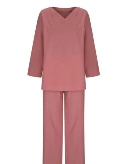 Women's Plus Size Loungewear Sets 2 Pieces Pure Color Fashion Casual Comfort Street Daily Date Cotton Breathable V Wire Long Sleeve Pant Summer Fall Yellow Pink -Ladies Pajamas Store lftukl1689326428578