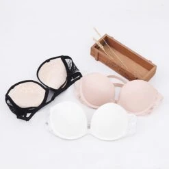 Women's Bras & Bralettes Tube Bra Strapless Demi Cup Solid Color V Neck Stretchy Breathable Invisible Casual Daily Nylon White / 1 PC -Ladies Pajamas Store lgvpmu1656501725827