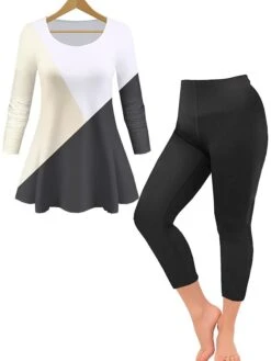 Women's Loungewear Sets 2 Pieces Stripe Grid / Plaid Casual Comfort Home Daily Polyester Breathable Crew Neck Long Sleeve Pullover Pant Summer Spring White Powder Black