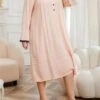 Women's Loungewear Dress Patchwork Simple Casual Soft Street Daily Date Rayon Breathable V Wire Long Sleeve Fall Winter Pink -Ladies Pajamas Store lisfcp1696232003335