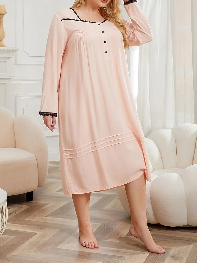 Women's Loungewear Dress Patchwork Simple Casual Soft Street Daily Date Rayon Breathable V Wire Long Sleeve Fall Winter Pink 3 Women's Loungewear Dress Patchwork Simple Casual Soft Street Daily Date Rayon Breathable V Wire Long Sleeve Fall Winter Pink