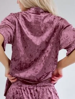 Women's Pajamas Pajama Top And Pant Sets Pure Color Simple Casual Comfort Home Daily Bed Polyester Breathable Lapel Short Sleeve Shirt Shorts Button Pocket Spring Summer Black Purple -Ladies Pajamas Store lkmrvx1673406727491