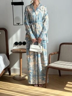 Women's Loungewear Sets Flower Fashion Casual Comfort Home Daily Vacation Polyester Warm Breathable Lapel Long Sleeve Shirt Pant Button Fall Winter Blue -Ladies Pajamas Store lljxzg1693899206921