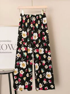 Women's Plus Size Pants Stripe Flower Casual Comfort Home Daily Cotton Blend Comfort Long Pant Pant Spring Fall 1# 2# -Ladies Pajamas Store lmnoxq1690443707091