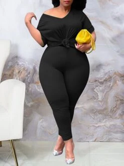 Women's Plus Size Loungewear Sets Pure Color Casual Comfort Soft Daily Date Vacation Polyester Breathable V Wire Short Sleeve Pant Elastic Waist Fall Spring Black Yellow -Ladies Pajamas Store lodssm1675750219810