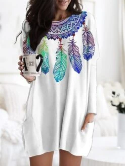 Women's Nightgown Gradient Fashion Comfort Home Daily Polyester Crew Neck Long Sleeve Pocket Fall Winter Black White 7 Women's Nightgown Gradient Fashion Comfort Home Daily Polyester Crew Neck Long Sleeve Pocket Fall Winter Black White -Ladies Pajamas Store lpilip1692779648046