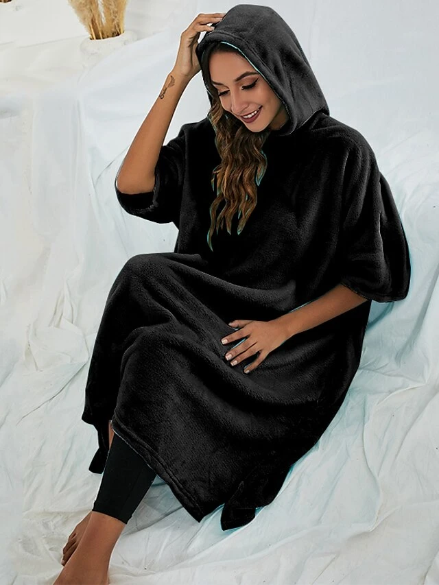 Women's Robes Gown Pure Color Comfort Home Polyester Comfort Hoodie Short Sleeve Pullover Pocket Hoodie Summer Black Light Green 11 Women's Robes Gown Pure Color Comfort Home Polyester Comfort Hoodie Short Sleeve Pullover Pocket Hoodie Summer Black Light Green - Image 9