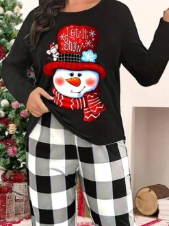 Women's Christmas Pajamas Top Snowman Comfort Soft Christmas Spandex Fall Winter Black Red 7 Women's Christmas Pajamas Top Snowman Comfort Soft Christmas Spandex Fall Winter Black Red -Ladies Pajamas Store lqnotq1697523621252