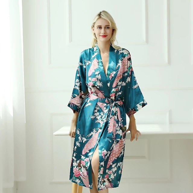 Women's Robes Gown Bathrobes Pure Color Simple Comfort Home Party Wedding Party Spandex Gift Long Sleeve Belt Included Spring Summer Navy Blue 17 Women's Robes Gown Bathrobes Pure Color Simple Comfort Home Party Wedding Party Spandex Gift Long Sleeve Belt Included Spring Summer Navy Blue - Image 15