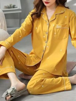 Women's Loungewear Sets Animal Heart Fashion Comfort Soft Home Daily Bed Cotton Breathable Lapel Long Sleeve Shirt Pant Button Pocket Fall Winter White Powder Lotus Pink -Ladies Pajamas Store lrldow1693467402901