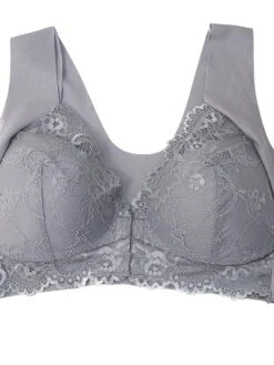 Women's Lace Bras Fixed Straps Sheer Bras Full Coverage V Neck Breathable Lace Pure Color Front Closure Date Casual Daily Nylon Sexy 1PC Black Gray / Bras & Bralettes / 1 PC -Ladies Pajamas Store lscrif1640080871429