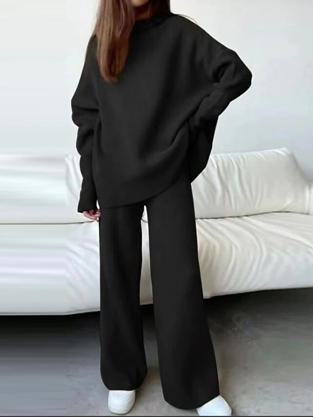 Women's Loungewear Sets Knit Casual Suit Pure Color Fashion Comfort Soft Home Street Daily Polyester Breathable High Neck Long Sleeve Sweater Pant Fall Winter Black Pink 6 Women's Loungewear Sets Knit Casual Suit Pure Color Fashion Comfort Soft Home Street Daily Polyester Breathable High Neck Long Sleeve Sweater Pant Fall Winter Black Pink - Image 4