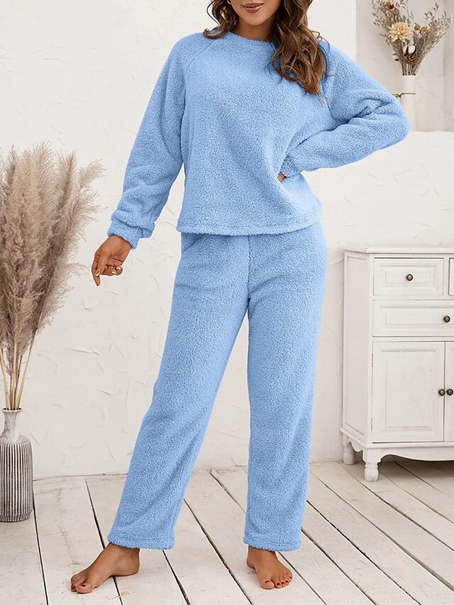 Women's Fuzzy Pajama Sets Pure Color Fashion Casual Soft Home Daily Bed Polyester Warm Breathable Crew Neck Long Sleeve Pant Fall Winter Black Pink 10 Women's Fuzzy Pajama Sets Pure Color Fashion Casual Soft Home Daily Bed Polyester Warm Breathable Crew Neck Long Sleeve Pant Fall Winter Black Pink - Image 8