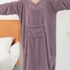 Women's Waffle Knit Wearable Blanket Pajamas Loungewear Solid Fashion Simple Casual Home Daily BedWarm Pullover Long Sleeve Fall Winter Light Pink White
