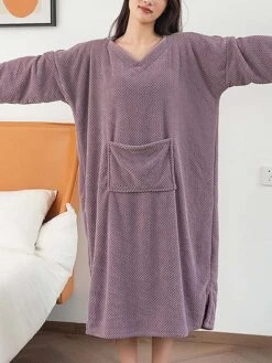 Women's Waffle Knit Wearable Blanket Pajamas Loungewear Solid Fashion Simple Casual Home Daily BedWarm Pullover Long Sleeve Fall Winter Light Pink White