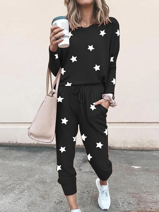 Women's Loungewear Sets Star Fashion Comfort Soft Home Daily Bed Spandex Breathable Crew Neck Long Sleeve Hoodie Pant Pocket Elastic Waist Fall Winter Lake Blue Black 7 Women's Loungewear Sets Star Fashion Comfort Soft Home Daily Bed Spandex Breathable Crew Neck Long Sleeve Hoodie Pant Pocket Elastic Waist Fall Winter Lake Blue Black - Image 5