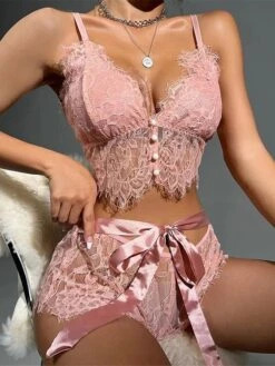 Women's Sexy Lingerie Sets Pure Color Lovers Hot Home Bed Date Polyester Breathable Straps Sleeveless Backless Summer Spring Pink -Ladies Pajamas Store lwawxs1696751803443