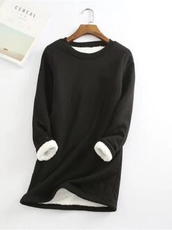 Women's Fleece Lounge Top Pure Color Warm Fashion Casual Home Street Daily Cotton Warm Crew Neck Long Sleeve Pullover Winter Denim Blue Melon Red -Ladies Pajamas Store lywgzq1693986232320