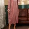 Women's Loungewear Dress Patchwork Warm Simple Casual Street Daily Date Velvet Warm Breathable Crew Neck Long Sleeve Fall Winter Pink Blue 2 Women's Loungewear Dress Patchwork Warm Simple Casual Street Daily Date Velvet Warm Breathable Crew Neck Long Sleeve Fall Winter Pink Blue -Ladies Pajamas Store lzmdui1696751802948
