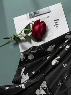 Women's Pajamas Bathrobe Robes Gown Flower Fashion Casual Comfort Home Daily Bed Satin Breathable V Wire Long Sleeve Summer Spring Black -Ladies Pajamas Store mazdvf1679049381170