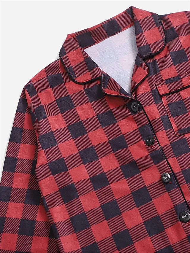 Women's Christmas Pajamas Sets Buffalo Plaid Fashion Comfort Soft Home Xmas Daily Polyester Breathable Lapel Long Sleeve Shirt Pant Button Pocket Fall Winter Red 5 Women's Christmas Pajamas Sets Buffalo Plaid Fashion Comfort Soft Home Xmas Daily Polyester Breathable Lapel Long Sleeve Shirt Pant Button Pocket Fall Winter Red - Image 3