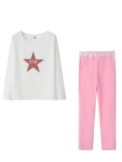 Women's Loungewear Sets Letter Star Sport Casual Comfort Home Daily Vacation Polyester Breathable Crew Neck Long Sleeve T Shirt Tee Pant Pocket Fall Winter White -Ladies Pajamas Store mfbdlq1693986197484