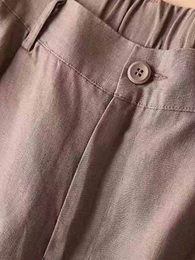 Women's Loungewear Pants Lounge Pants Pure Color Simple Casual Comfort Home Daily Vacation Cotton And Linen Breathable Button Pocket Summer Spring Black White 5 Women's Loungewear Pants Lounge Pants Pure Color Simple Casual Comfort Home Daily Vacation Cotton And Linen Breathable Button Pocket Summer Spring Black White - Image 3