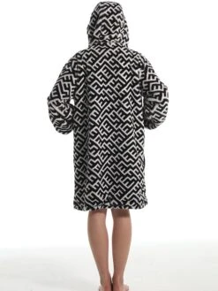 Women's Robe Geometic Plush Casual Comfort Home Daily Bed Flannel Warm Breathable Hoodie Long Sleeve Pocket Fall Winter Black -Ladies Pajamas Store mijqmm1695373710680