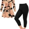 Women's Sets 2 Pieces Flower Casual Comfort Home Daily Polyester Breathable Crew Neck Long Sleeve Pullover Pant Summer Spring Black Dark Blue