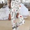 Women's Sweatsuit Love And Heart Pattern Lounge Sets Heart Letter Sport Comfort Home Street Vacation Polyester Crew Neck Long Pant Pullover Fall Winter Black White -Ladies Pajamas Store mmloud1695717913920
