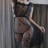 Women's Backless Hole Sexy Lingerie Nightwear Jacquard Sexy Lingerie Set Black / White One-Size