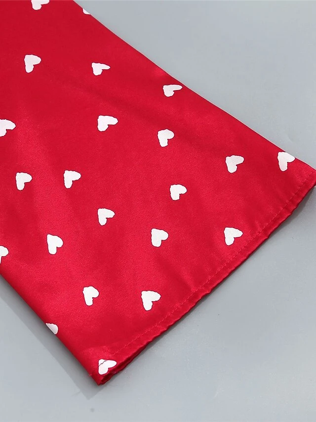 Women's Satin Heart Print Lace PJ Sets 3 Pcs Bathrobe Cami Top And Bow Tie Front Shorts Casual Comfort Soft Home Daily Bed Polyester Breathable Summer Fall White Wine 12 Women's Satin Heart Print Lace PJ Sets 3 Pcs Bathrobe Cami Top And Bow Tie Front Shorts Casual Comfort Soft Home Daily Bed Polyester Breathable Summer Fall White Wine - Image 10