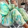 Women's Loungewear Sets Tie Dye Fashion Comfort Soft Home Daily Bed Polyester Breathable Crew Neck Long Sleeve Hoodie Pant Elastic Waist Fall Winter Green -Ladies Pajamas Store mqzldv1693467409213