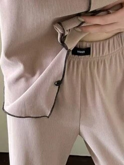 Women's Loungewear Sets Pure Color Fashion Comfort Soft Home Daily Bed Polyester Breathable Lapel Long Sleeve Pant Button Elastic Waist Fall Winter White Brown -Ladies Pajamas Store mqzosy1692348337240