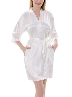 Women's Satin Silk Robe Bathrobe Robes Gown Pure Color Fashion Casual Comfort Home Daily Bed Satin Breathable V Wire Half Sleeve Summer Fall Black White -Ladies Pajamas Store mrnlpi1689581305401
