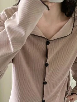 Women's Loungewear Sets Pure Color Fashion Comfort Soft Home Daily Bed Polyester Breathable Lapel Long Sleeve Pant Button Elastic Waist Fall Winter White Brown -Ladies Pajamas Store mrvogs1692348334883