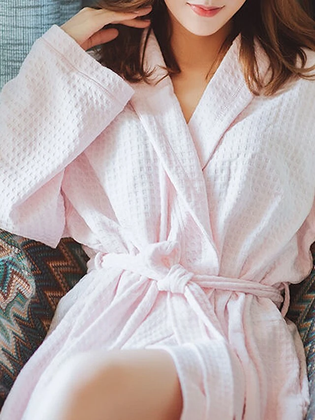 Women's Pajamas Bathrobe Robes Gown Pure Color Simple Casual Comfort Home Daily Bed Polyester Breathable V Wire Long Sleeve Pocket Belt Included Fall Winter Pink Women's Long Sleeves~~ Light Blue 5 Women's Pajamas Bathrobe Robes Gown Pure Color Simple Casual Comfort Home Daily Bed Polyester Breathable V Wire Long Sleeve Pocket Belt Included Fall Winter Pink Women's Long Sleeves~~ Light Blue - Image 3