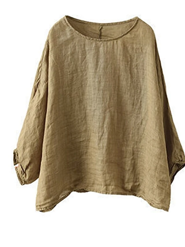 Women's Plus Size Loungewear Top Pure Color Simple Casual Comfort Home Daily Vacation Linen Breathable Crew Neck Long Sleeve Shirt Summer Spring Black Purple 6 Women's Plus Size Loungewear Top Pure Color Simple Casual Comfort Home Daily Vacation Linen Breathable Crew Neck Long Sleeve Shirt Summer Spring Black Purple - Image 4