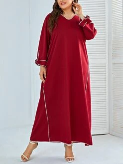 Women's Plus Size Loungewear Nightshirt Dress Stripe Fashion Simple Casual Home Xmas Daily Bed Polyester Breathable V Wire Long Sleeve Spring Fall Red -Ladies Pajamas Store musnwu1694742382272