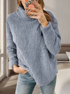 Women's Fleece Turtleneck Lounge Top Pure Color Plush Casual Comfort Home Street Daily Polar Fleece Warm Stand Collar Long Sleeve Pullover Fall Winter Black White -Ladies Pajamas Store mvcjtb1697074784381