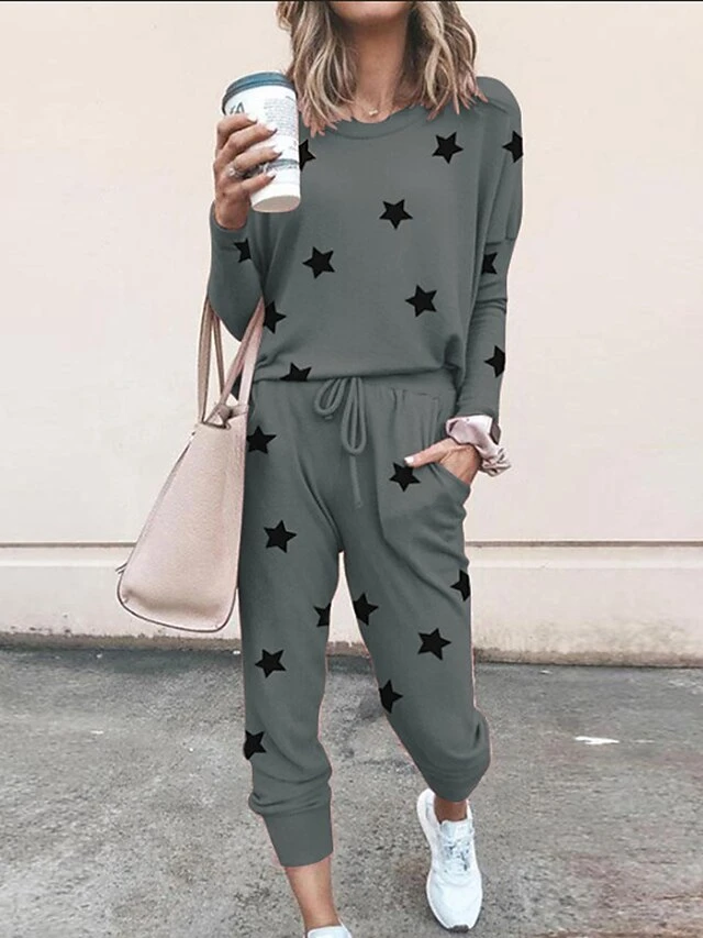 Women's Loungewear Sets Star Fashion Comfort Soft Home Daily Bed Spandex Breathable Crew Neck Long Sleeve Hoodie Pant Pocket Elastic Waist Fall Winter Lake Blue Black 6 Women's Loungewear Sets Star Fashion Comfort Soft Home Daily Bed Spandex Breathable Crew Neck Long Sleeve Hoodie Pant Pocket Elastic Waist Fall Winter Lake Blue Black - Image 4