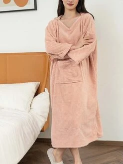Women's Waffle Knit Wearable Blanket Pajamas Loungewear Solid Fashion Simple Casual Home Daily BedWarm Pullover Long Sleeve Fall Winter Light Pink White -Ladies Pajamas Store mypqdf1695629078102