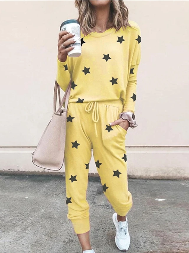 Women's Loungewear Sets Star Fashion Comfort Soft Home Daily Bed Spandex Breathable Crew Neck Long Sleeve Hoodie Pant Pocket Elastic Waist Fall Winter Lake Blue Black 4 Women's Loungewear Sets Star Fashion Comfort Soft Home Daily Bed Spandex Breathable Crew Neck Long Sleeve Hoodie Pant Pocket Elastic Waist Fall Winter Lake Blue Black - Image 2