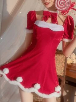 Women's Sexy Lingerie Dress Pure Color Sexy Uniforms Lovers Hot Home Christmas Bed Xmas Polyester Breathable Square Neck Sleeveless Fall Winter Red -Ladies Pajamas Store nanepp1697161981717