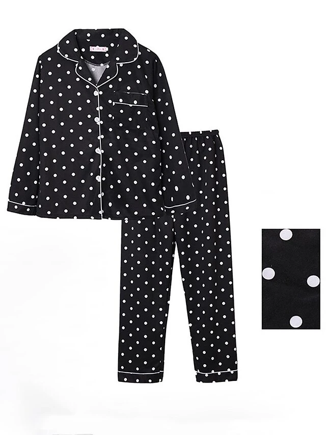 Women's Pajamas Sets Grid / Plaid Dot Fashion Casual Soft Home Daily Bed Satin Breathable Lapel Long Sleeve Shirt Pant Button Pocket Fall Winter Lotus Pink Black 4 Women's Pajamas Sets Grid / Plaid Dot Fashion Casual Soft Home Daily Bed Satin Breathable Lapel Long Sleeve Shirt Pant Button Pocket Fall Winter Lotus Pink Black - Image 2