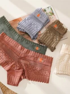 Women's Flower Lace Hole Simple Pure Color Basic Panties Brief Micro-elastic Mid Waist Sexy Nylon 1 PC Green One-Size -Ladies Pajamas Store nczmwo1646364676769