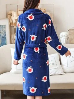 Women's Pajamas Robe Robes Gown Animal Warm Fashion Casual Home Daily Bed Flannel Warm Breathable V Wire Long Sleeve Robe Top Pocket Belt Included Fall Winter Dark Blue -Ladies Pajamas Store nexzpj1693467416332