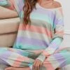 Women's Pajamas Nighty Pjs Sets 2 Pieces Rainbow Stripe Fashion Comfort Soft Home Daily Bed Cotton Breathable V Wire Long Sleeve T Shirt Tee Pant Spring Fall Yellow Blue -Ladies Pajamas Store nfejuy1665213998997