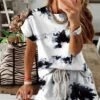 Women's Loungewear Sets Tie Dye Sport Casual Comfort Home Street Daily Cotton Breathable Crew Neck Short Sleeve T Shirt Tee Shorts Pocket Summer Spring White Yellow -Ladies Pajamas Store nfttkb1688103140053