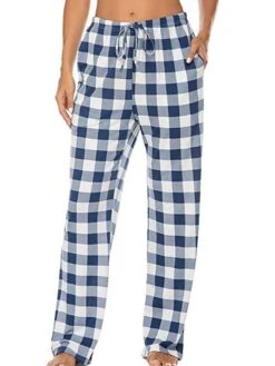 Women's Loungewear Pants Grid / Plaid Simple Casual Comfort Home Daily Vacation Cotton Breathable Pant Pocket Elastic Waist Fall Winter Black Wine -Ladies Pajamas Store nhcxfj1695628313515